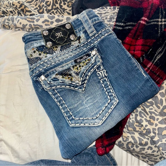 Miss Me Denim - Miss Me Women's Straight Leg Jeans Size 28 Blue w/ Bling